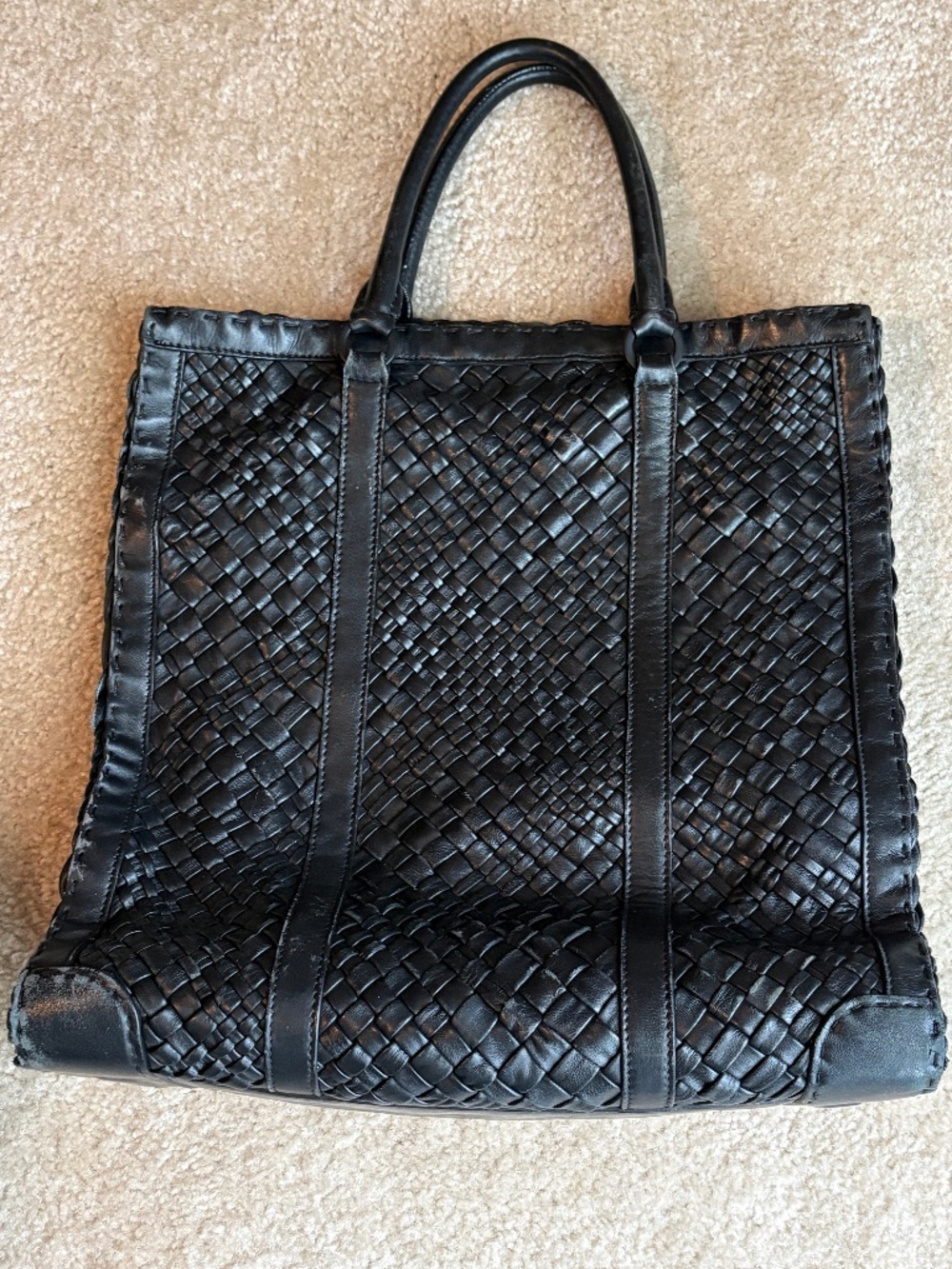 *FIRM PRICE* Falor ITALY Woven Black Leather Tote Handbag - Picture 3 of 15